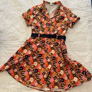 Eva Rose Shirtwaist Swing Dress Womens L 50’s Retro Floral Mod Day Dress Pin Up